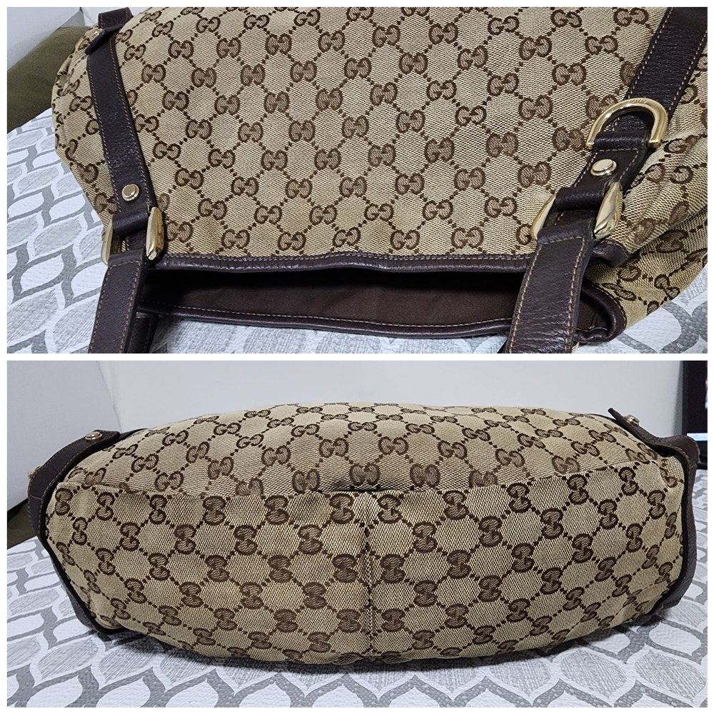 Gucci GG Canvas Abbey Tote Beige/Chocolate Brown - Picture 9 of 14